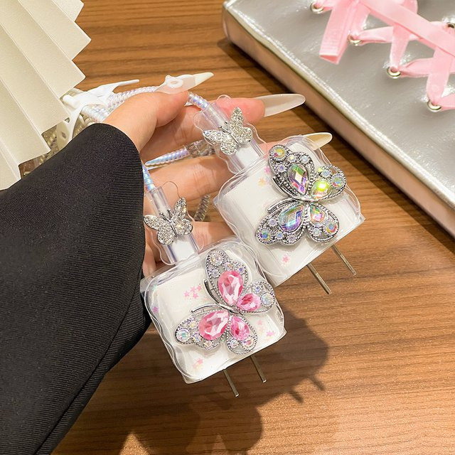 Bunte Schmetterling Schutzhülle für iPhone 20W Schnellladegerät mit USB-C Kabel-Organizer zur Vermeidung von Kabelbrüchen, Multicolour - Bild 1