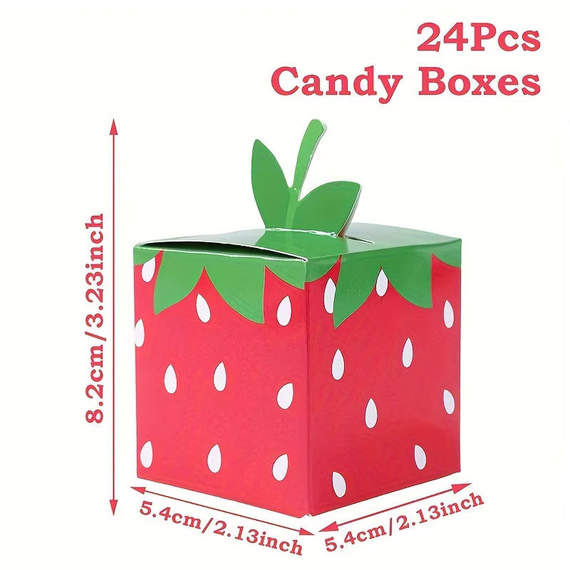 24er Set Erdbeere Motiv Geschenkboxen aus Papier in Rot für Kindergeburtstage, Hochzeiten und Babypartys - Bild 3