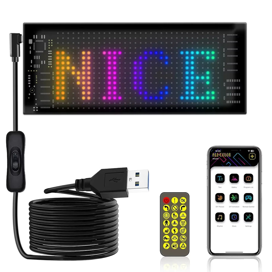 VENUSWING Programmierbarer LED-Matrix-Pixel-Bildschirm mit Bluetooth- und App-Steuerung, RGB Multicolour, Schwarz - Bild 6