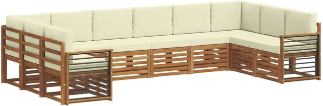vidaXL Sofagarnitur 10-teilig aus Massivholz Akazie in Natur und Creme/Beige im modernen Latten-Design - Bild 1