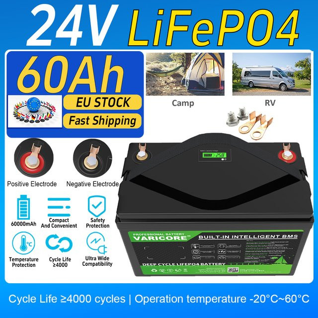 VariCore LiFePo4 Lithium-Eisenphosphat-Batterie 24V in Schwarz für Wohnmobile und Camping - Bild 1