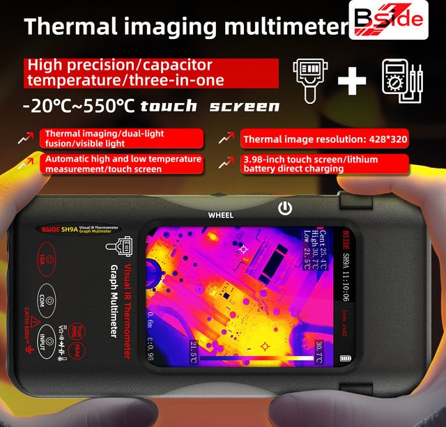BSIDE Dual-Light-Fusion Wärmebildkamera Multimeter mit 3,98-Zoll-Touchscreen und 320 x 428 Auflösung in Schwarz - Bild 1