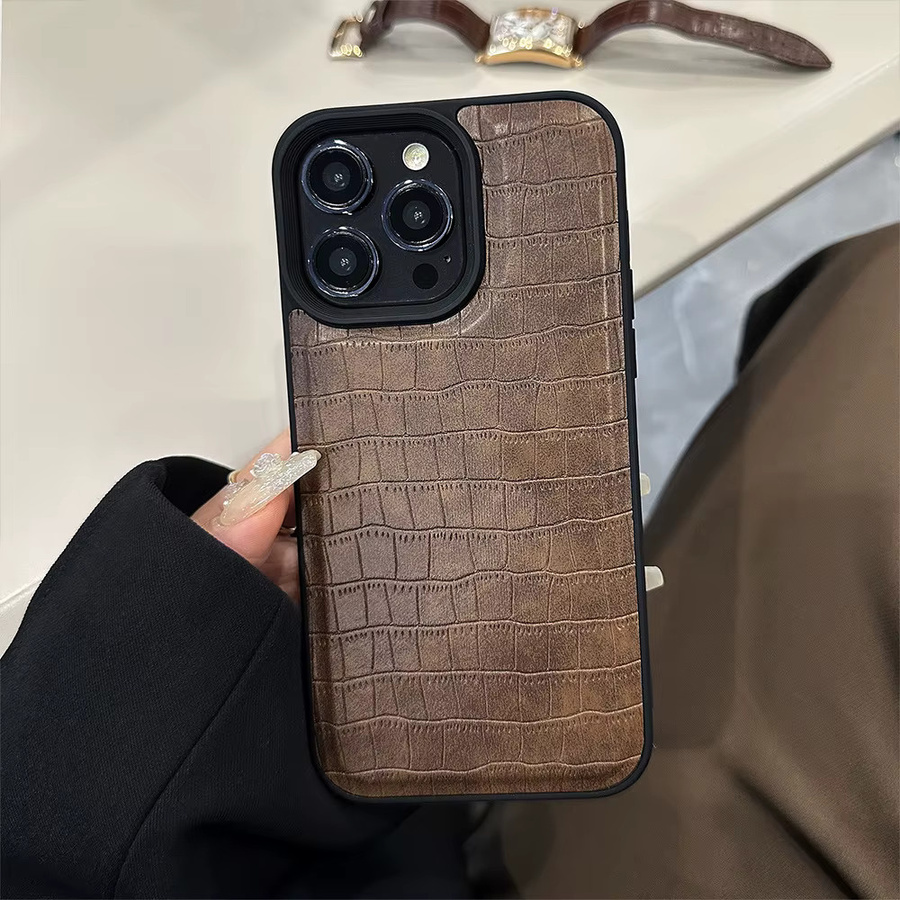 Stoßfeste Handyhülle aus Krokodilleder mit Textur für iPhone 17, 16, 15, 14, 13, 12, 11 Pro Max von MUQGEW - Bild 4