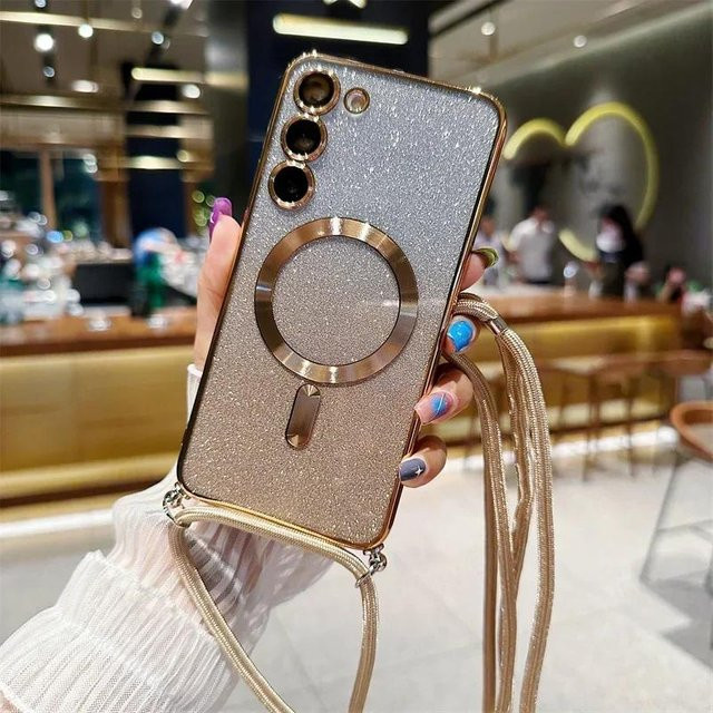 MagSafe Magnetische TPU Hülle mit Glitzer-Umhängeband für Samsung Galaxy S26 in Goldgelb - Bild 1