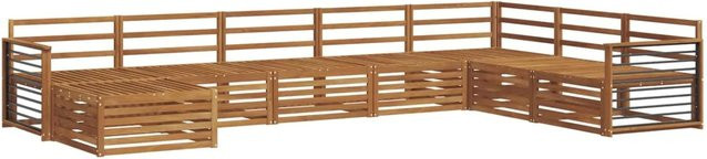 vidaXL Sofagarnitur aus Massivholz Akazie in Natur Braun, 8-teiliges Ecksofa Set im modernen Latten-Design - Bild 1