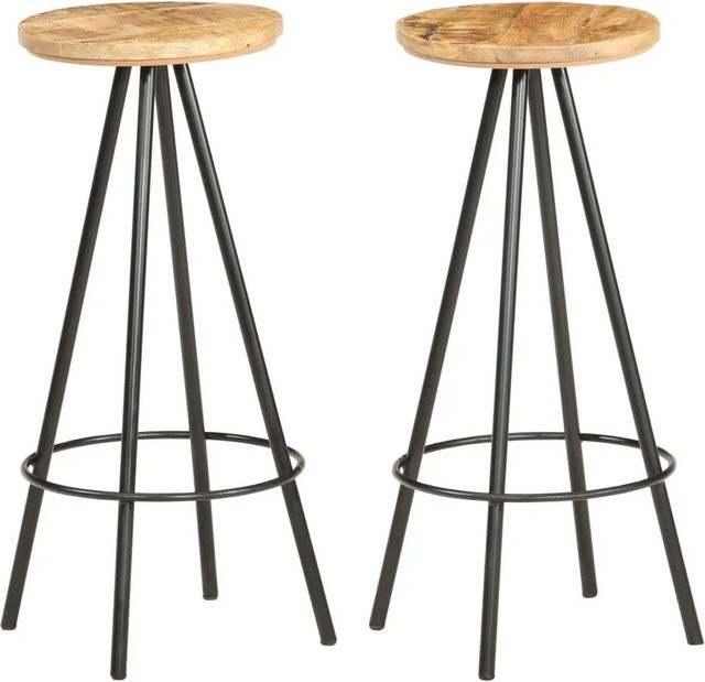 vidaXL Barhocker 2er Set aus rauem Mangoholz und Eisen in Braun und Schwarz im industriellen Look - Bild 1