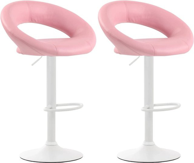 DELUKE 2er Set Barhocker MEKIM aus Kunstleder in Pink und Weiß, höhenverstellbare Barstühle mit Lehne und 360 Grad Drehbarkeit, B/T/H: 53 x 47 x 80 cm - Bild 1