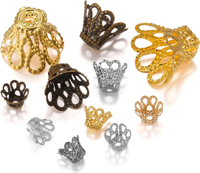 YouYoungDifferent Endkappen, Metall, Blume Trompete Perle, Silber Gold Bronze - Bild 1