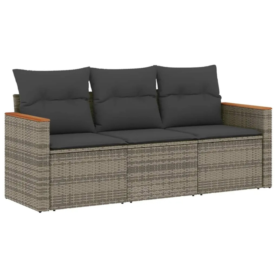 vidaXL 3-teilige Garten-Sofagarnitur aus Polyrattan in Grau mit Kissen und Armlehnen - Bild 2