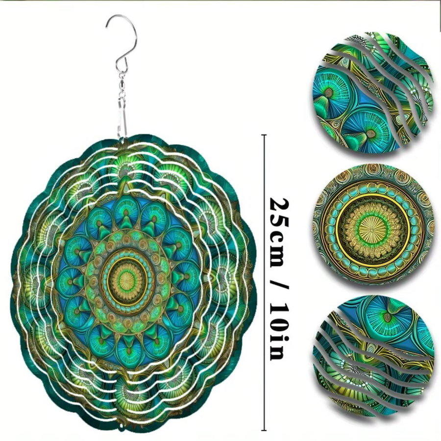 CIFBUY 360 Grad drehbarer Metall-Windspinner in Türkis-Gold mit Mandala-Design als geometrische Gartendekoration, Durchmesser: 25,4 cm - Bild 2
