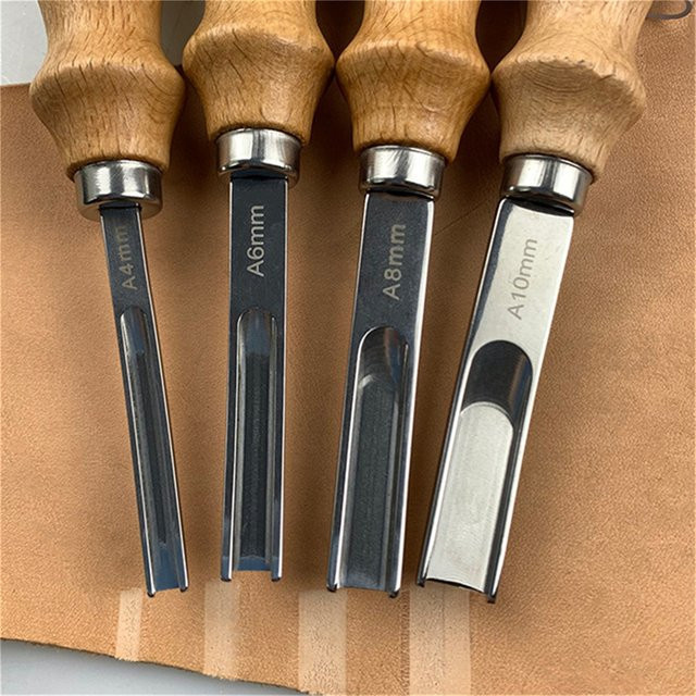 Lederhandwerk Randbebeiler und Skiving-Messer mit Holzgriff für DIY-Bastelarbeiten in den Größen 4mm, 6mm und 8mm - Bild 1