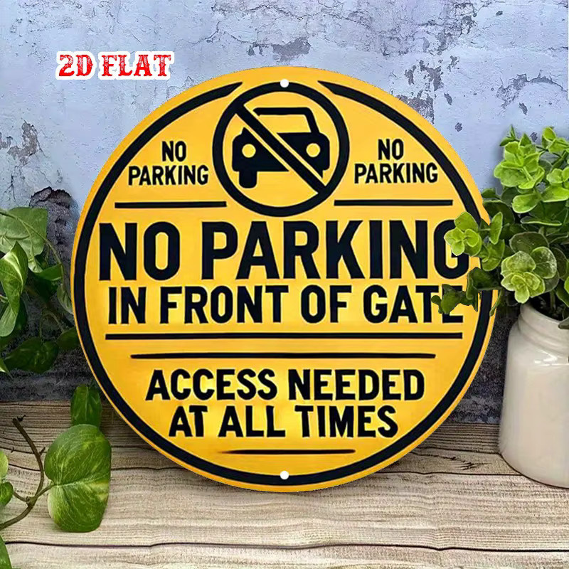 Potdemiel Rundes Aluminium-Warnschild No Parking in Front of Gate in Gelb, Durchmesser: 20 cm - Bild 3