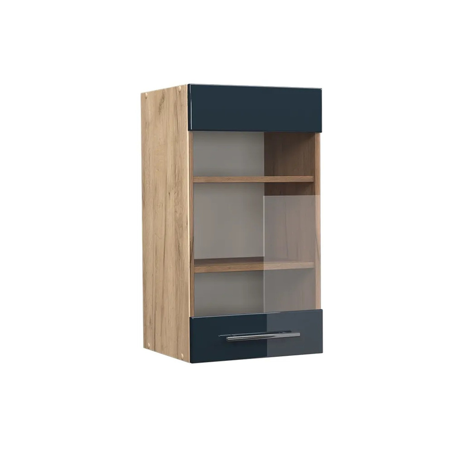 Vicco Glashängeschrank Fame-Line Küchenschrank in Dunkelblau Hochglanz und Eiche mit Soft-Close-Scharnieren, Breite: 40 cm - Bild 3