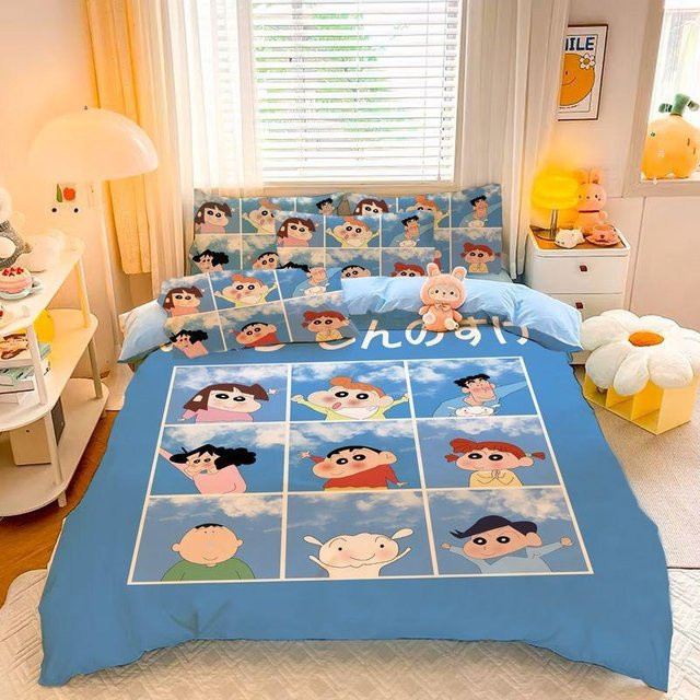 Shin-chan Cartoon Bettwäscheset aus Mikrofaser, buntes Bettwäscheset für Kinder mit Bettbezug und Kissenbezug, B/H: 140 x 200 cm - Bild 1
