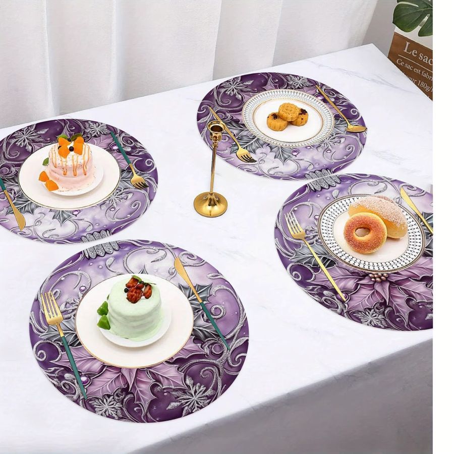 VIKAMA 4-teiliges Set luxuriöse Tischsets mit Perlenstickerei für Hochzeit und Tischdekoration - Bild 3