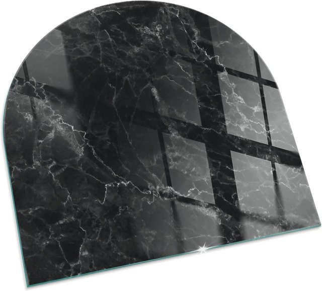 Tulup Kamin-Glasplatte mit Marmormuster als Funkenschutzplatte für Kaminöfen in Schwarz, Halbkreis, B: 100 cm x T: 100 cm - Bild 1