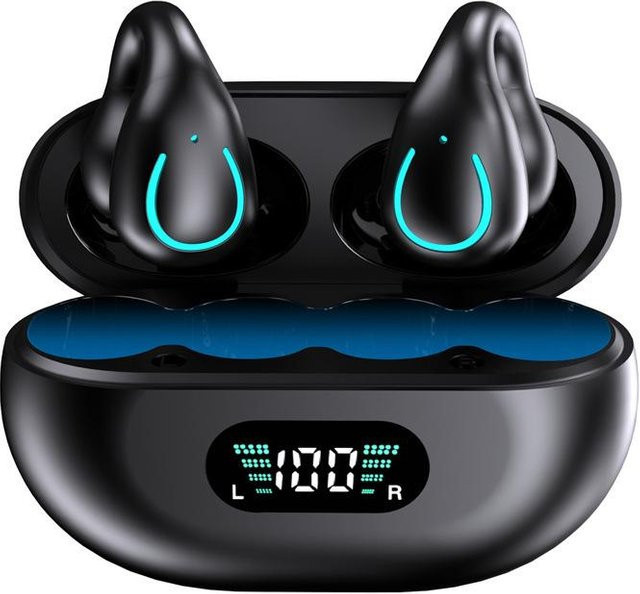 QUEED Kabellose Knochenleitungskopfhörer mit Bluetooth 5.3 und Geräuschunterdrückung in Schwarz - Bild 1