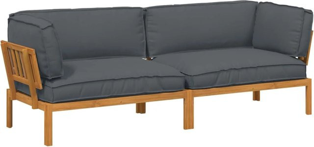 vidaXL Sofa Set aus Massivholz Akazie in Anthrazit, 2-teiliges Outdoor-Garnitur mit Kissen und wetterfestem Stoff - Bild 1