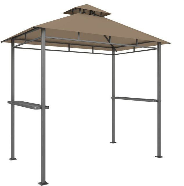 Outsunny Grillpavillon mit Doppeldach und 2 seitlichen Ablagen, Gartenpavillon aus Metall in Braun, B/T/H: 245 x 146 x 255 cm - Bild 1