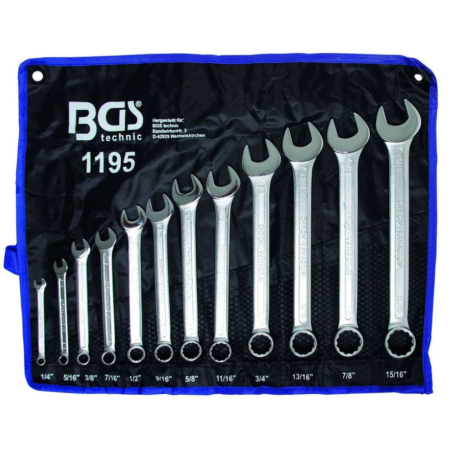 BGS Maul-Ringschlüssel-Satz in Zollgrößen SW 1/4 bis 15/16 Zoll, 12-teilig, Chrom-Vanadium, Silber - Bild 3