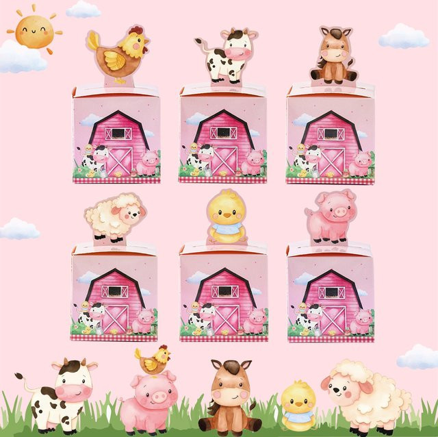 Huiran 24er Set Bauernhof Tiere Partyboxen aus Papier für Kindergeburtstage und Babypartys - Bild 1