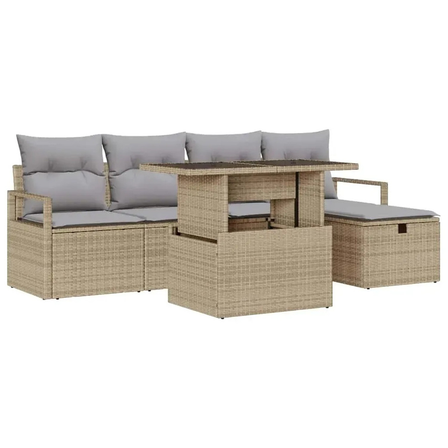 vidaXL Garten-Sofa-Set aus Poly-Rattan in Beige, 6-teiliges L-Shape Lounge-Set mit 3-Sitzer-Sofa, Sesseln, Ottomane, Kissen und integriertem Stauraum - Bild 2
