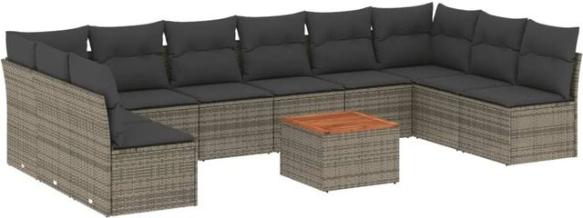 vidaXL 11-tlg. Garten-Sofagarnitur aus Polyrattan in Grau mit Kissen und Stauraum - Bild 1