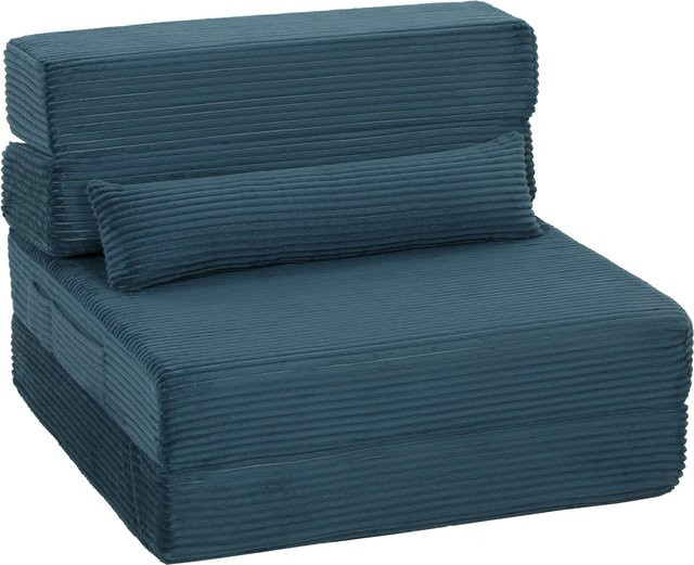 HOMCOM 3-in-1 Klapp-Schlafsofa als 1-Sitzer Sessel aus Kordvelours in Blau mit Matratze, Seitentaschen und Kopfkissen - Bild 1