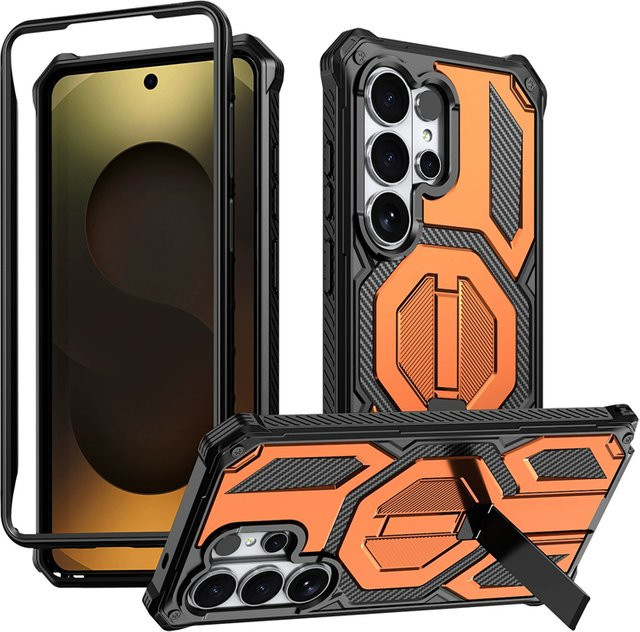 Militärische Panzerung Magnetische Metall-Standhalterung Hülle für Samsung Galaxy S26 Ultra S25 Fe S24 Plus A56 A16 A57 5G mit MagSafe Kompatibilität in Blau und Orange - Bild 1