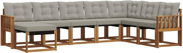 vidaXL Outdoor-Sofagarnitur 8-teilig L-Form aus Akazienholz und Textilene in Grau mit Kissen - Bild 1