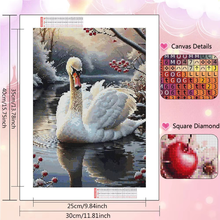 Huacan 5D Diamantgemälde zum Selbermachen Schwan im Winter als Mosaik-Heimdekoration - Bild 3