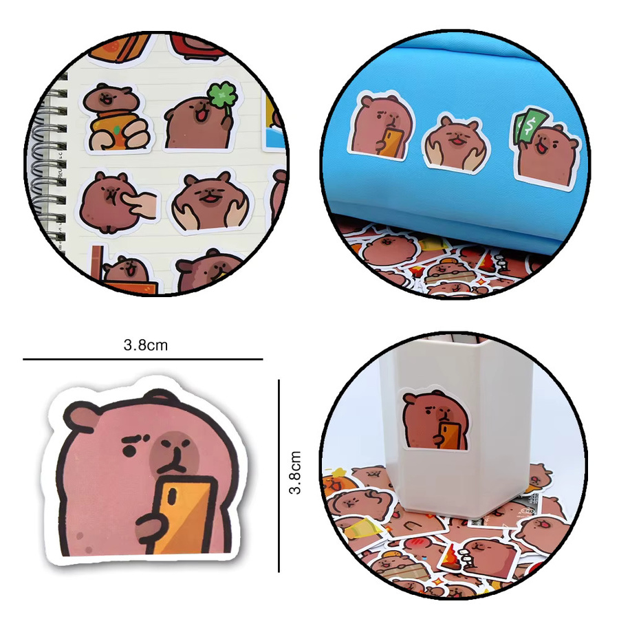 Niedliche Capybara Cartoon Aufkleber von LOLEDE in Multicolor für Laptop, Telefon und Gepäck - Bild 2