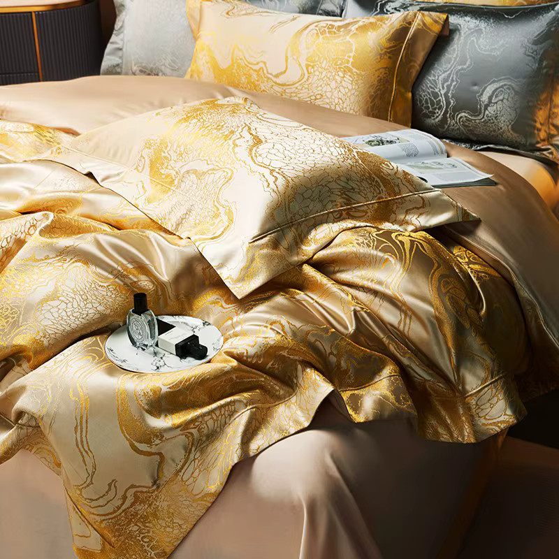 IvaRose HOME TEXTILE Bettwäsche-Set aus ägyptischer Baumwolle in Royal Beige und Gold, Mako-Satin mit Bettbezug, Kissenbezügen und Spannbettlaken, Größe: 200 x 200 cm - Bild 5