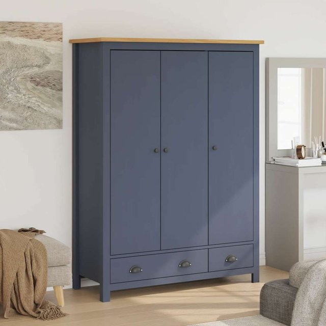 vidaXL Kleiderschrank Hill aus Kiefernholz mit 3 Türen und integrierten Schubladen, Grau/Braun, B/T/H: 127 x 50 x 170 cm - Bild 1