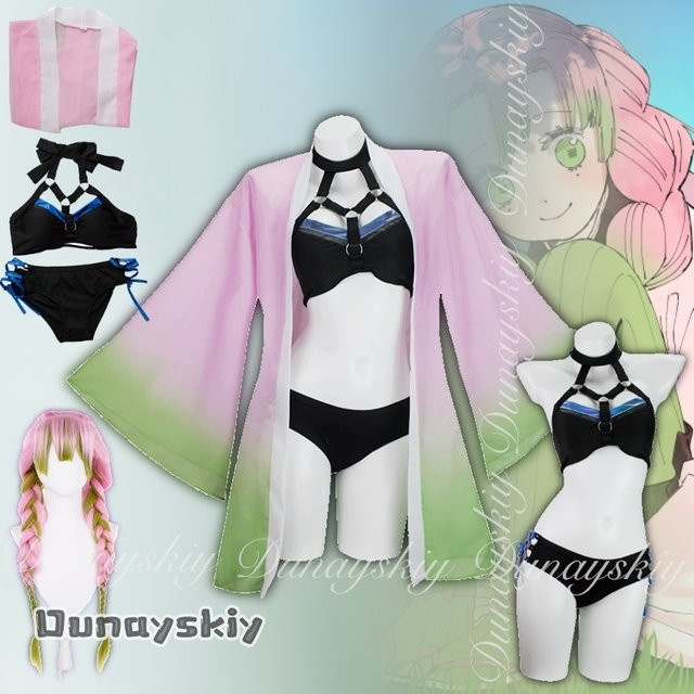 Hemera Demon Slayer Kanroji Mitsuri Cosplay Badeanzug Set, Bunt, Textil - Bild 1