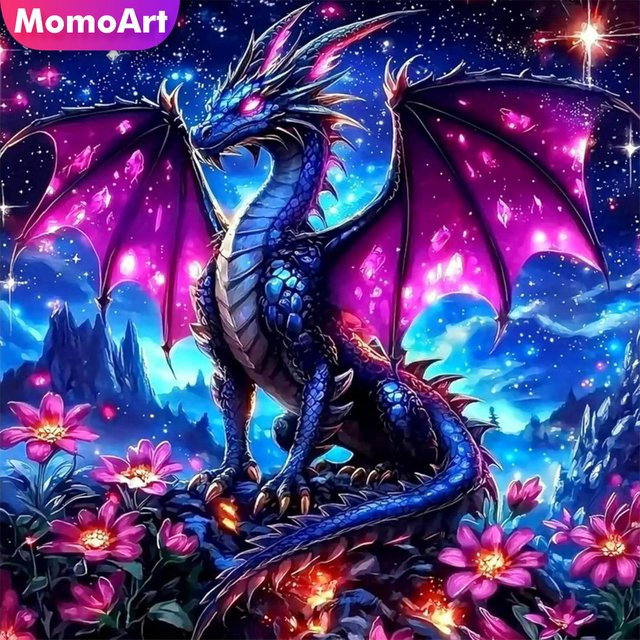 Momoart Diamant-Stickerei Drachen und Lotus Mosaik-Bild aus Acryl in Multicolour zur Wanddekoration - Bild 1