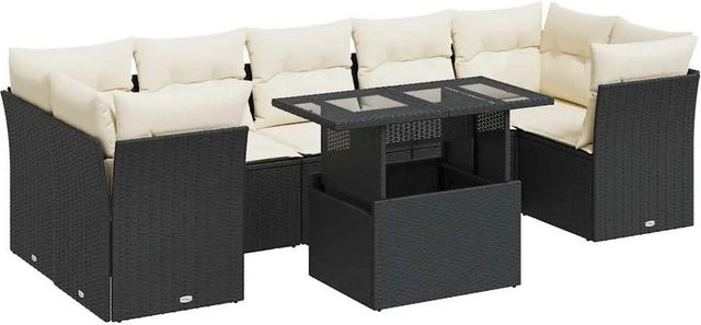 vidaXL 8-teilige Garten-Sofagarnitur aus Poly-Rattan mit Kissen in Schwarz-Creme - Bild 1