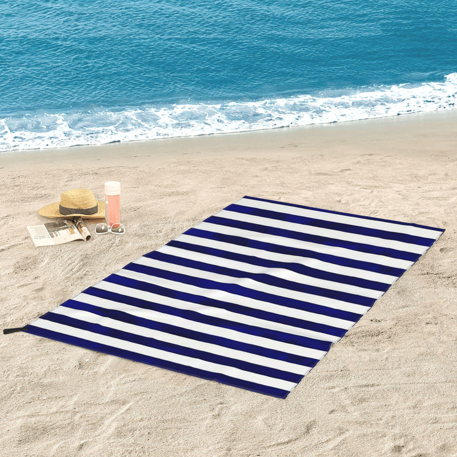 Strandtuch aus weicher Mikrofaser von JMG Household Supplies in Marineblau und Weiß mit Streifenmuster, schnelltrocknend und saugfähig, B/H: 70 x 140 cm - Bild 5