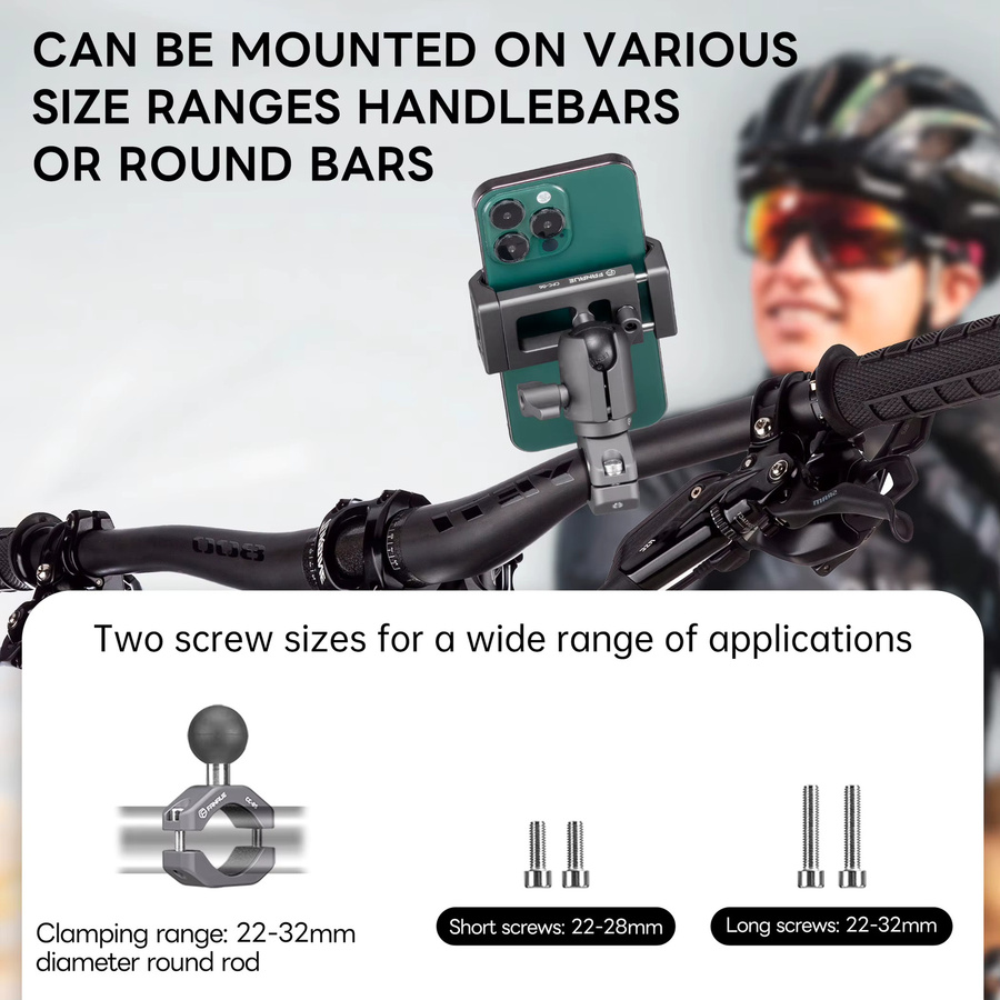 FANAUE Universal Fahrrad-Handyhalterung aus Aluminiumlegierung in Schwarz für Mobiltelefone von 72–100 mm, inklusive 360 Grad Sichtwinkel - Bild 3