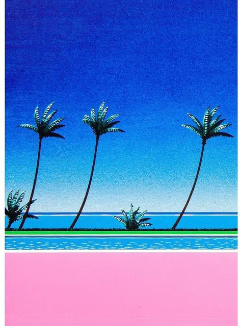 Leinwanddruck Hiroshi Nagai Vaporwave Japan Strandstadt Sommer Landschaft Wandkunst Poster von Prosperity Art Gallery, Blau, Breite: 60 cm, Höhe: 90 cm - Bild 1