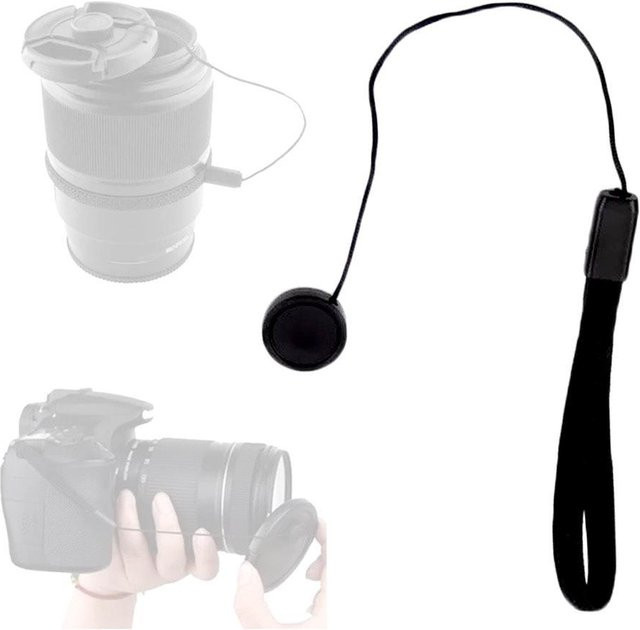 Objektiv-Abdeckung-Kappe mit Halter-Seil für DSLR und SLR Kameras in Schwarz - Bild 1