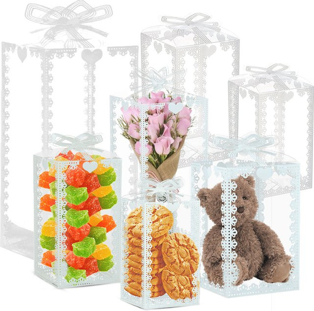 5 Stück transparente PVC-Geschenkboxen mit Spitze für Schmuck, Süßigkeiten oder Spielzeug - Bild 1