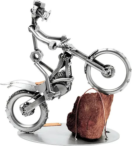 Hinz & Kunst Schraubenmännchen mit Trial Motorrad in Silber aus Metall - Bild 1