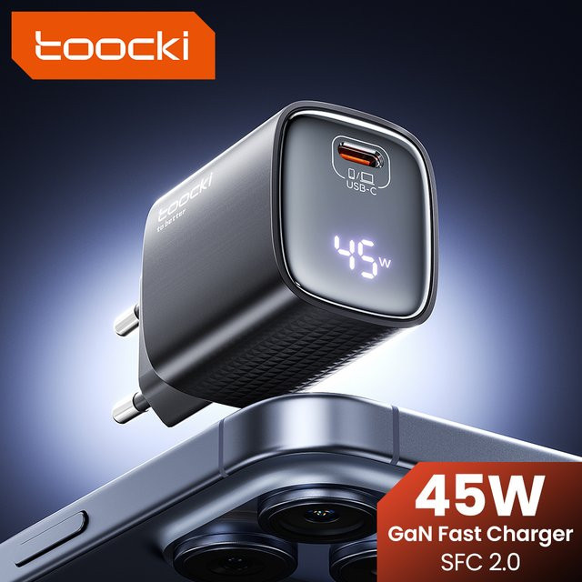 Toocki 45 W GaN Ladegerät mit KR Stecker, USB-C Schnellladegerät mit SFC 2.0, PPS, PD 3.0 und QC 4.0 in Schwarz - Bild 1