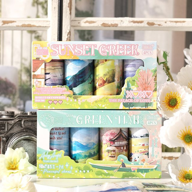 Washi-Tape-Set mit Ölgemälde-Motiven in Multicolour, 4 Rollen dekoratives Klebeband aus Papier für deine DIY-Projekte - Bild 1