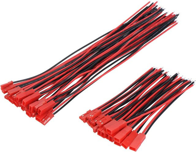 AOKIN 20 Paar JST-Stecker 2-polig männlich und weiblich in Rot, 22 AWG Kabel für LED-Streifen, RC-Spielzeug und Batterien, 10 cm und 20 cm - Bild 1