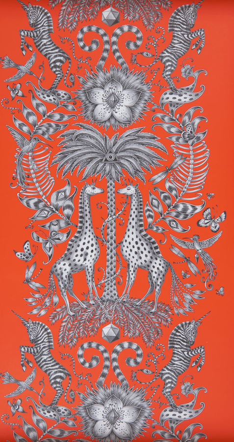 Clarke & Clarke Tapete Kruger Flame in Orange mit Animal Print und botanischem Design als Vlies-Tapete - Bild 1
