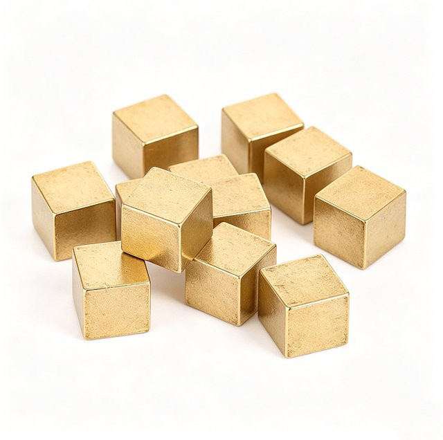 6 Stück massive Messingwürfel von Muy Bien, unbehandelt, Farbe: Gelb, Kantenlänge: 10 mm - Bild 1