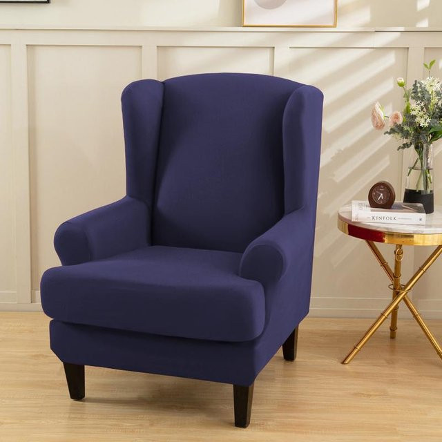 Elastischer Ohrensesselbezug mit Sitzkissenbezug in Schwarz für Wingback Sessel - Bild 1