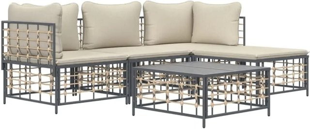 vidaXL 4-teiliges Garten-Lounge-Set aus Poly Rattan mit Kissen in Anthrazit und Beige - Bild 1